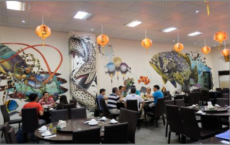 华阴海鲜餐厅墙体彩绘